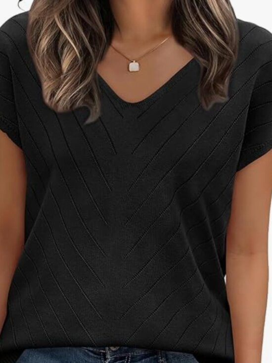 Tops - Short Sleeve V Neck Sweater